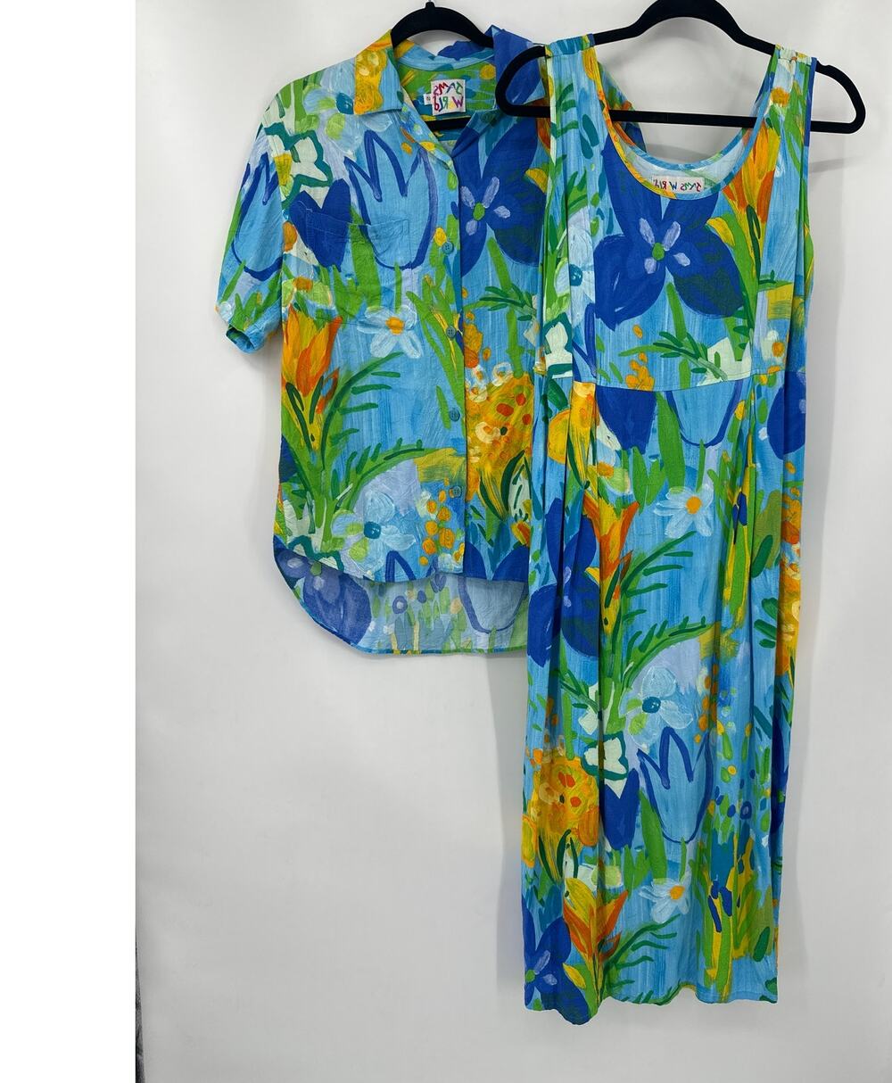 Vintage Jams World Wonderland Floral Tank Dress & Shirt Set Size Small